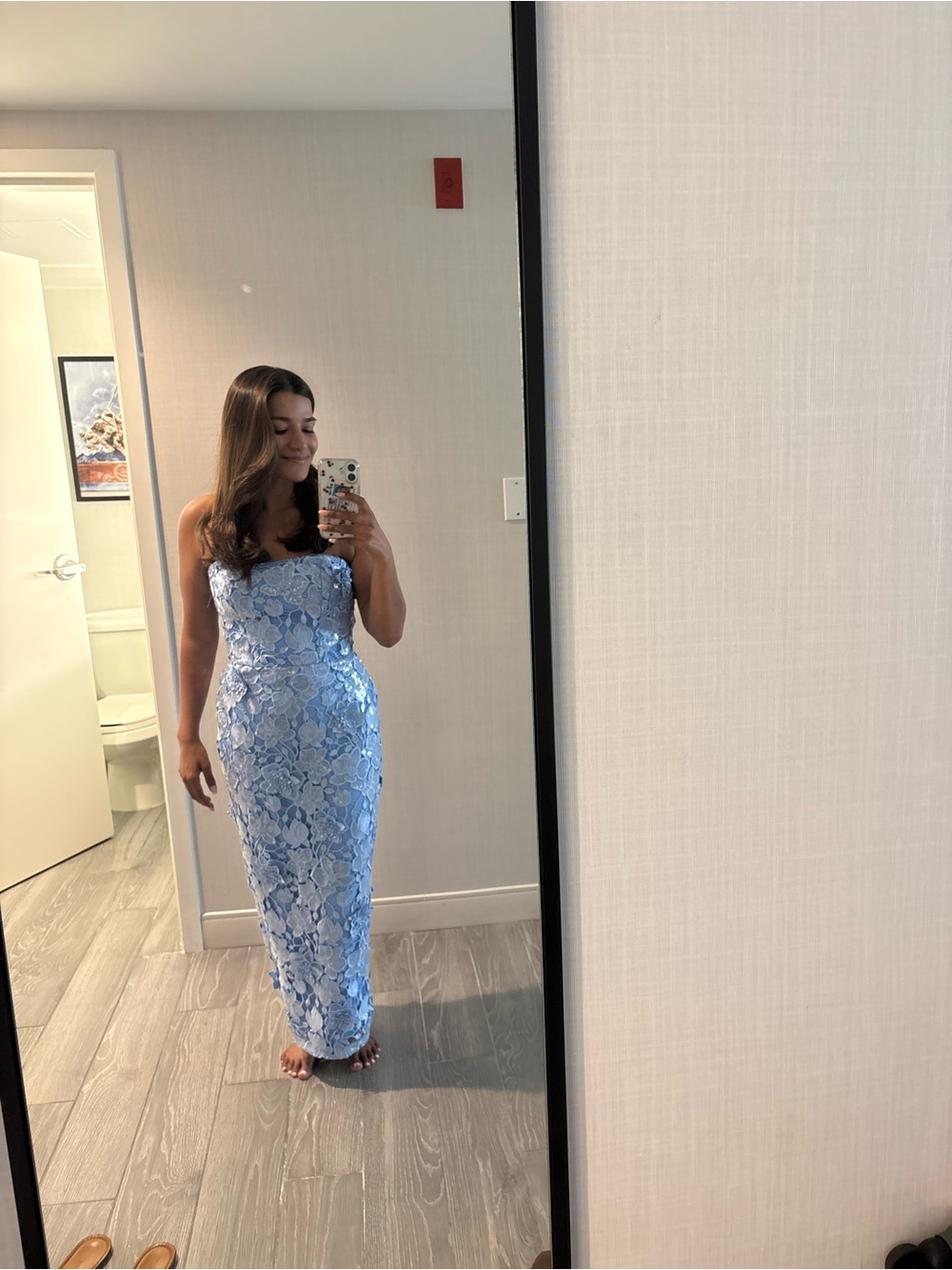Dress the Population Powder Blue Strapless Lace Maxi Dress